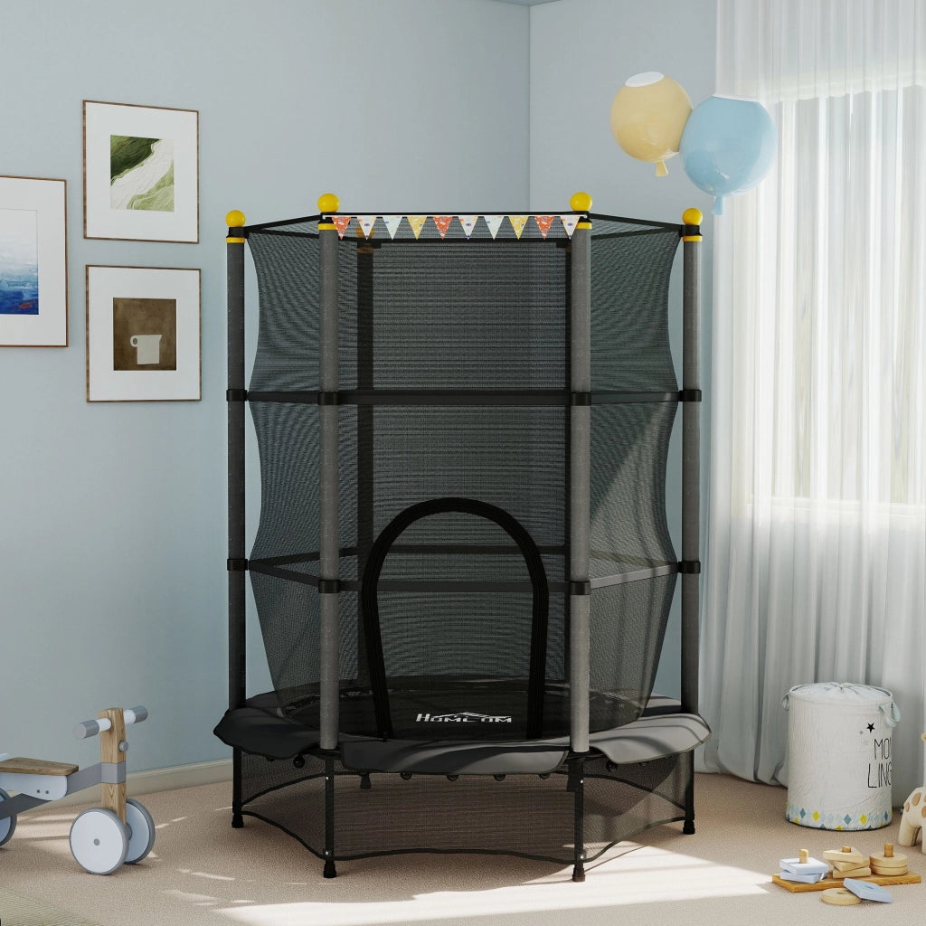 Trampolino Elastico per Bambini con Rete di Sicurezza ¨C Minimal ¨C Nero ?140x190 cm