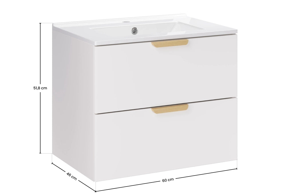 Set mobili bagno 60 cm con lavabo per mobile Lava Aster White 60 cm