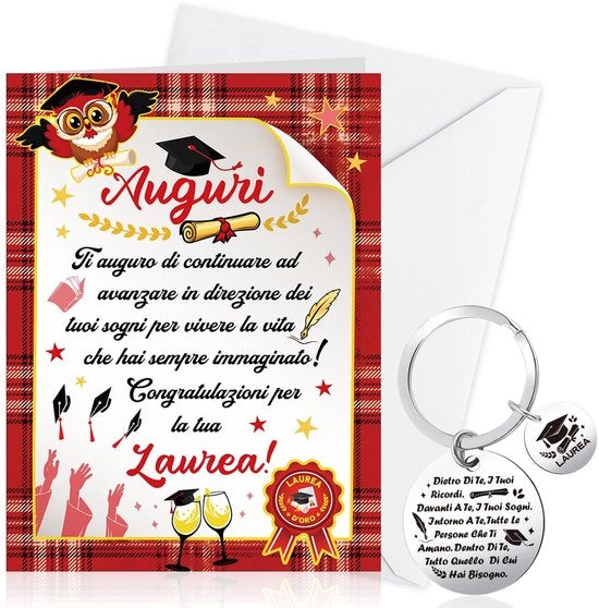 Carta di Graduazione 2023 - Carta di Auguri per la Laurea - Set di Carte di Auguri - Buste - Chiave da Parete - Regalo di Laurea