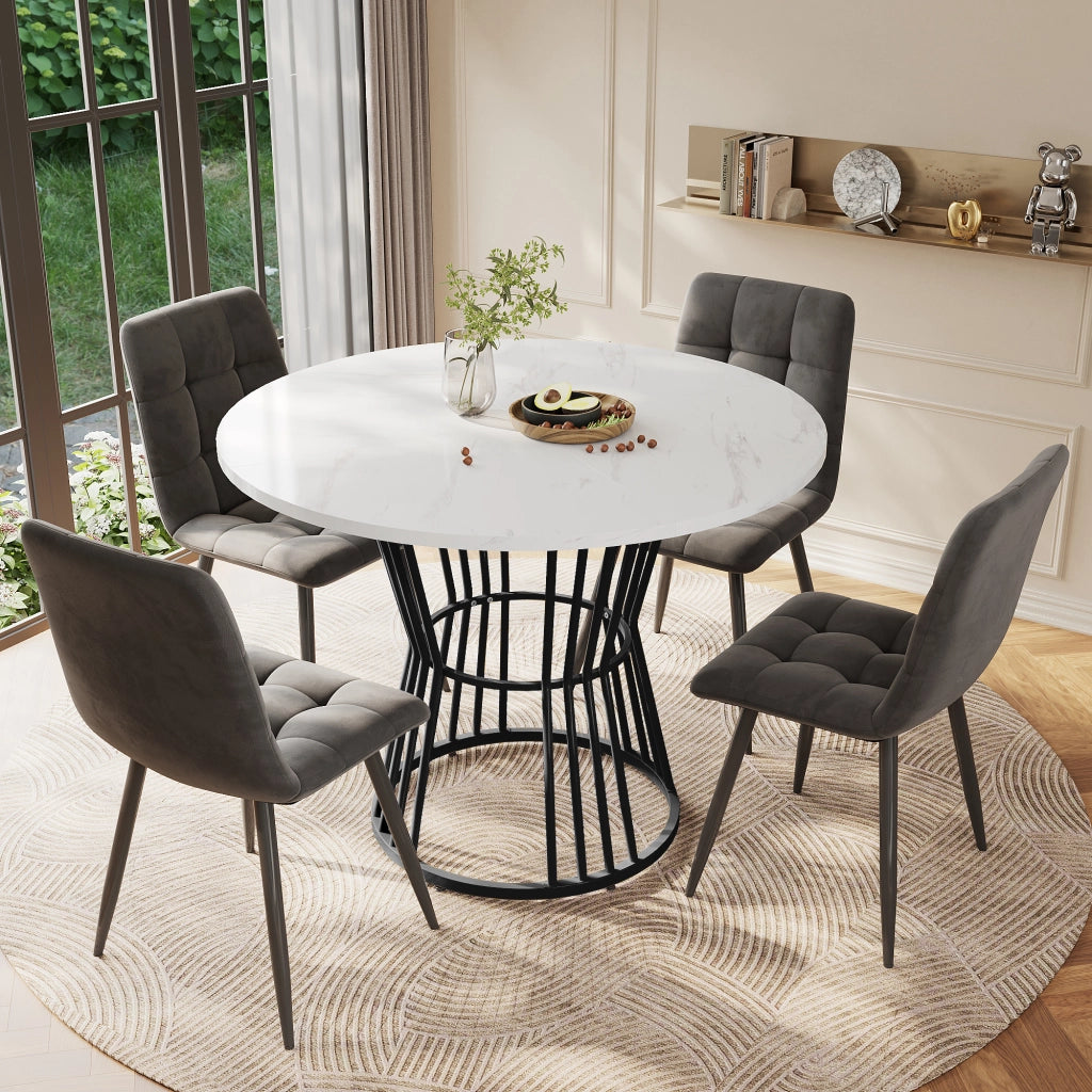 Tavolo da Pranzo con Piano Effetto Marmo e Gambe in Metallo ¨C Xylo ¨C Bianco/Nero