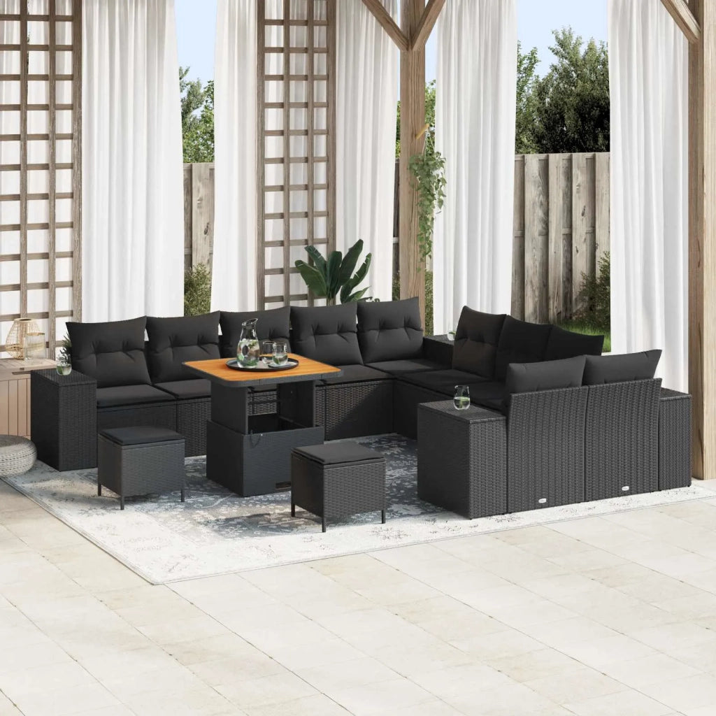 Set Divano da Giardino con cuscino 13 pcs Nero polyrattan 3364009