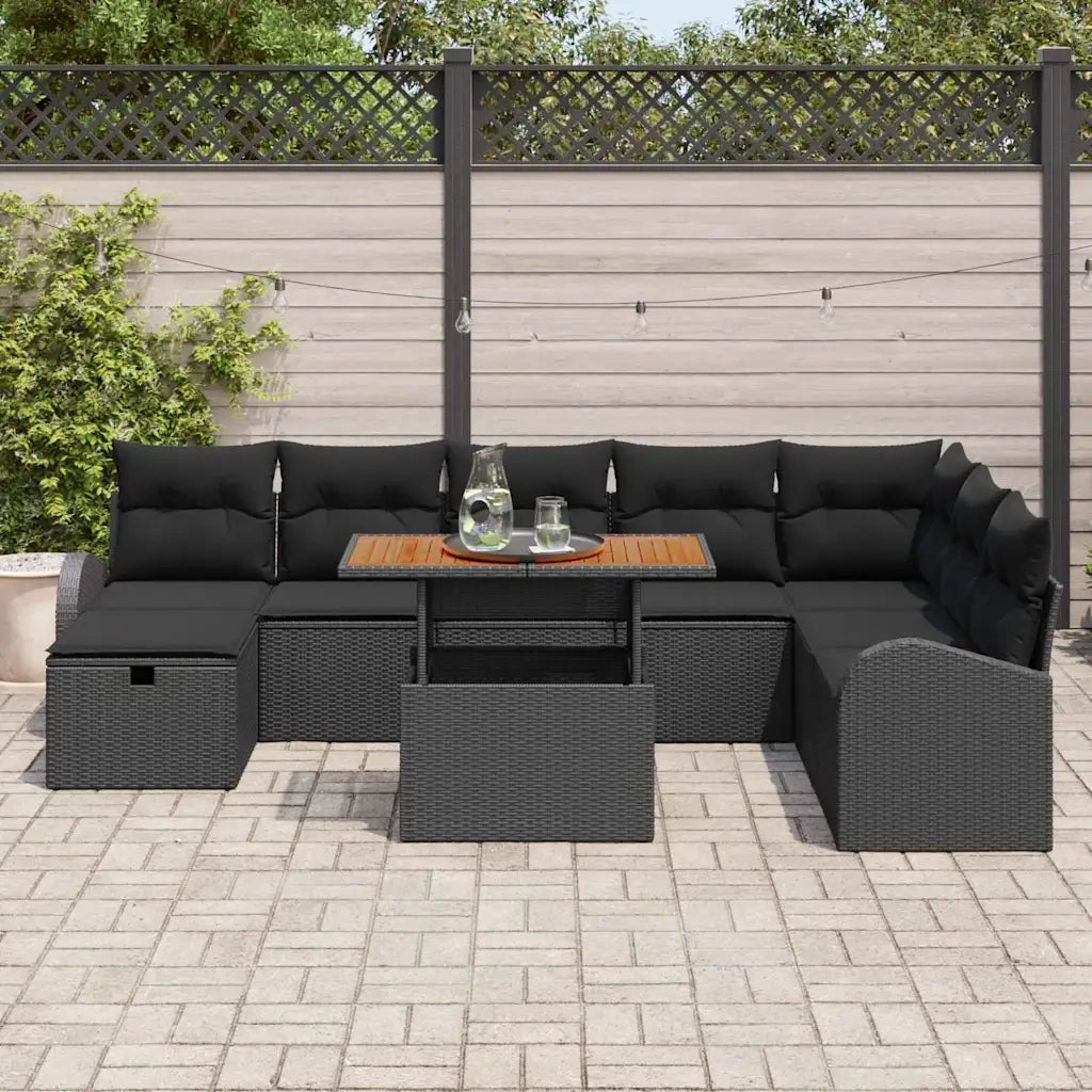 Set Divano da Giardino 9 pcs Nero polyrattan 3361317