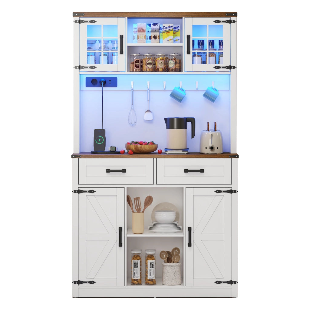 Mobile Bar con LED e Prese, Buffet Cucina con Cassetti e Ripiani ¨C MINIMAL ¨C Bianco