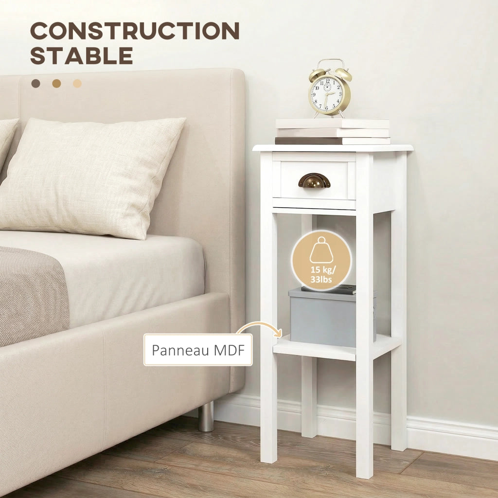 Comodino con Cassetto e Ripiano ¨C Xylo ¨C Bianco 30x30x75 cm Set 2 Pezzi