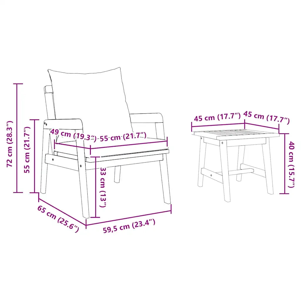 Set bistrot con cuscino 3 pcs Marrone Legno di Acacia Massello 4106460