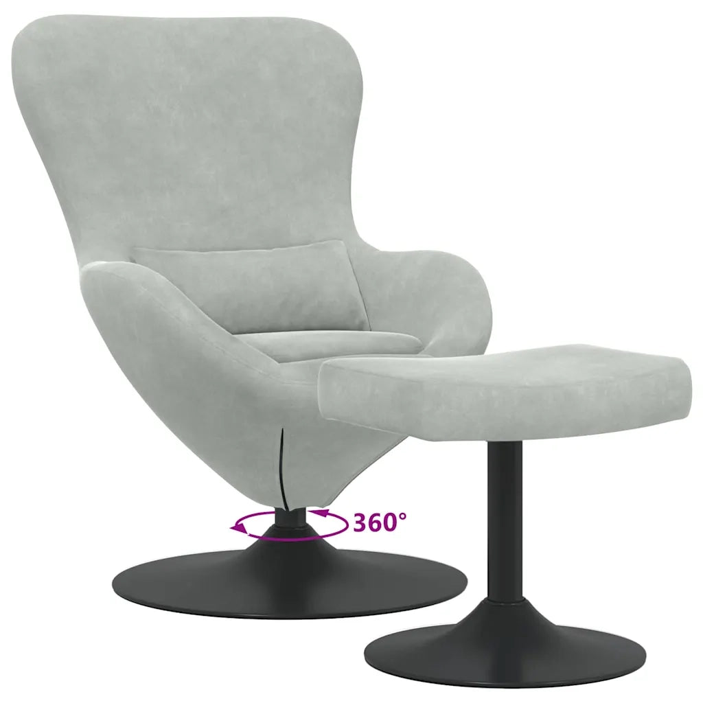 Poltrona | Sedia Egg con Pouf Grigio chiaro Velluto