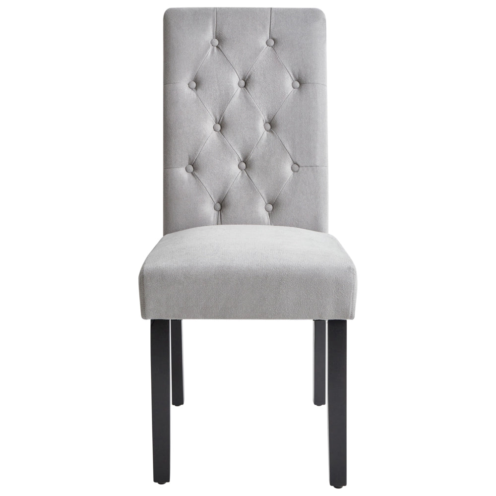 Set di 2 Sedie da Pranzo in Tessuto Grigio Glam Design Moderno Gambe in Legno Nero