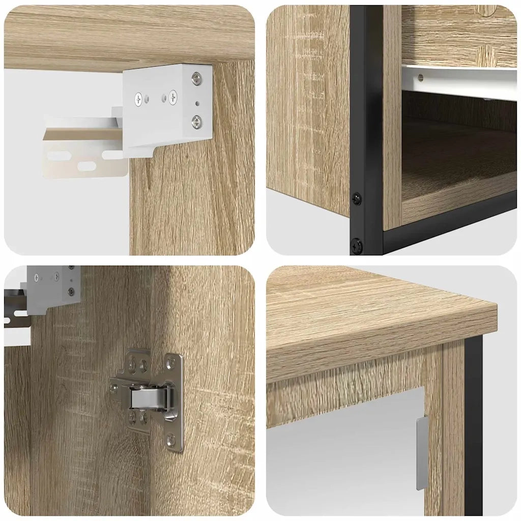 Set di mobili per il bagno con porta 5 pcs Rovere Sonoma e Nero 3328385