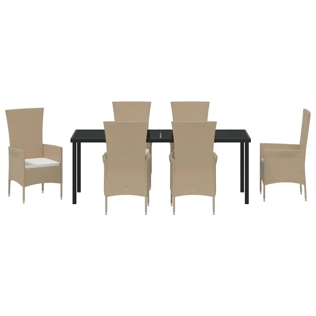 Set da Pranzo per Giardino con cuscino 7 pcs Beige polyrattan 3379462