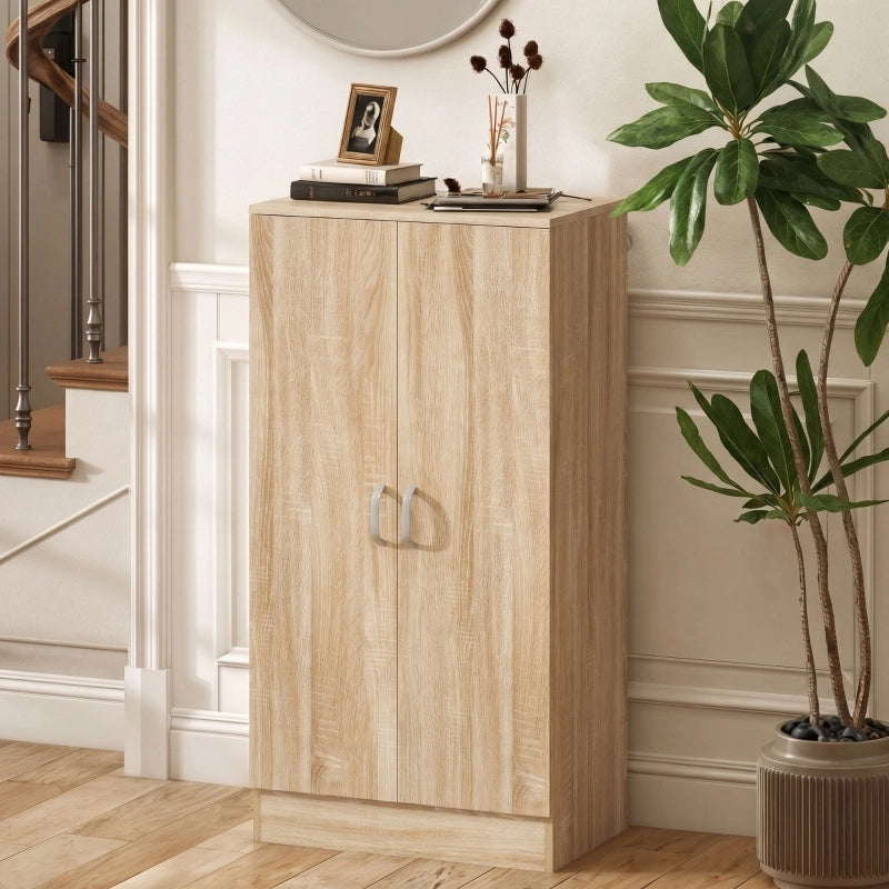 Mobile porta scarpe con 2 ante, 6 ripiani regolabili, chiusura soft-close, 14 paia, legno naturale