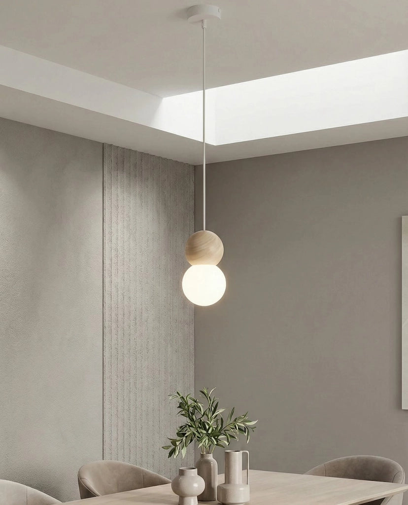 Lampada sospesa LOOP bianca beige legno vetro 1xG9 Emibig