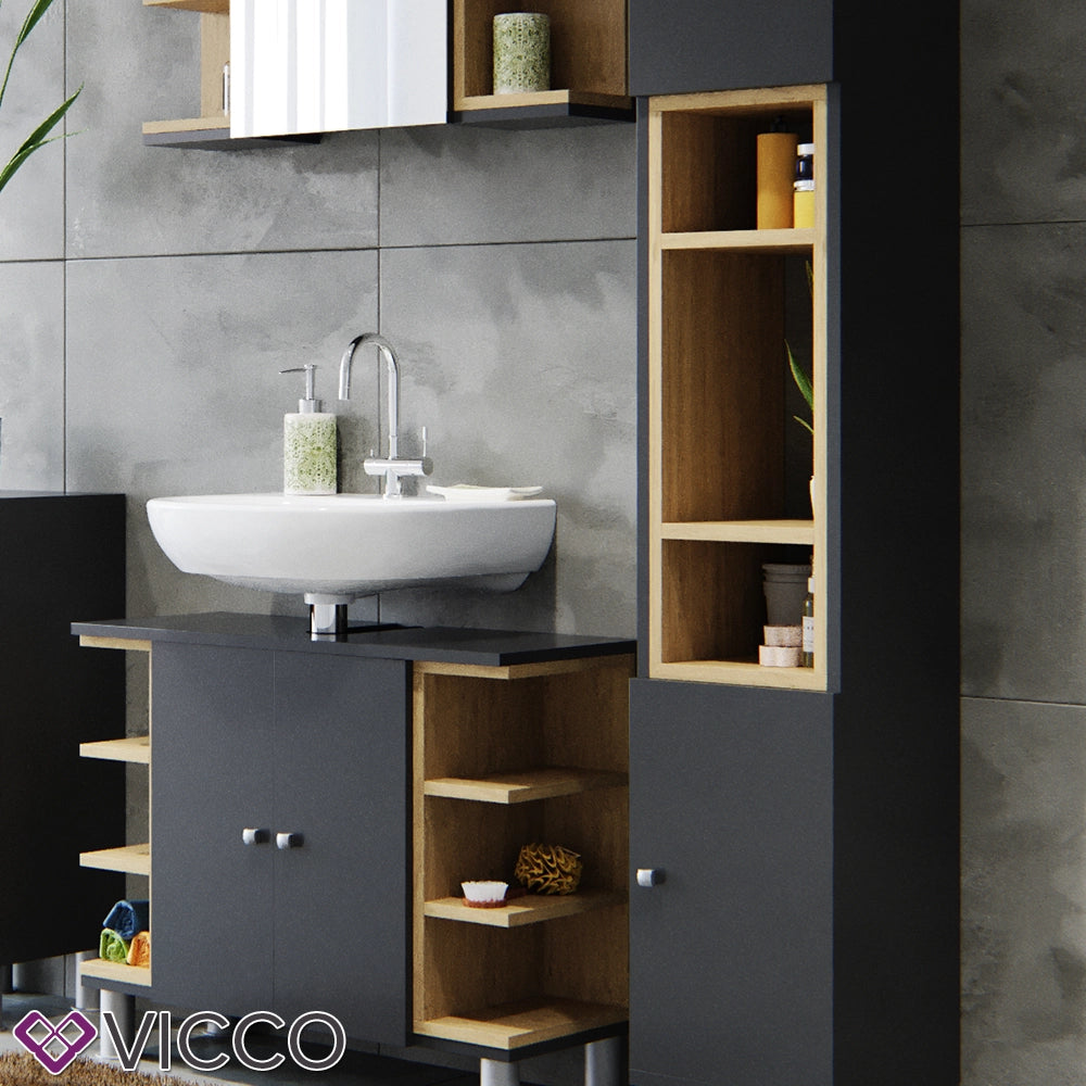 Vicco Set mobili bagno Antracite 3 parti, con colonna