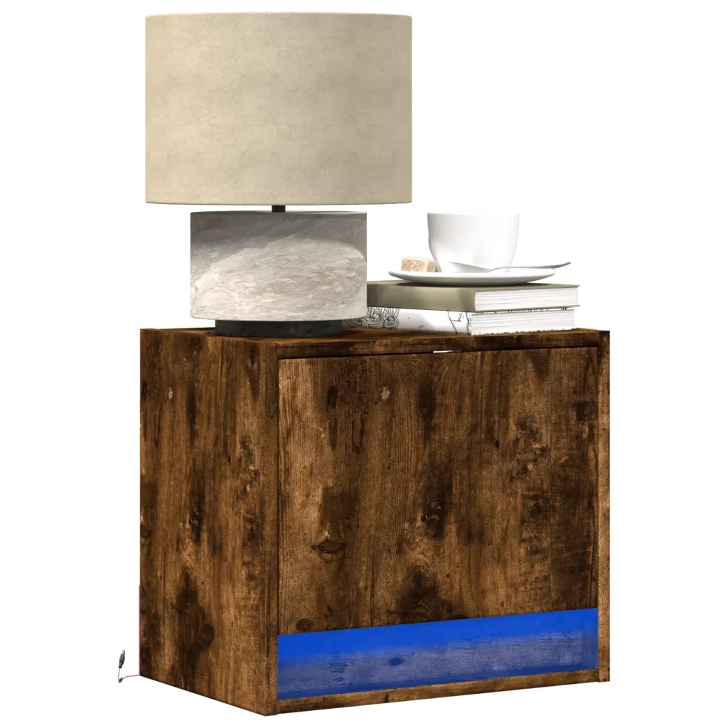 Comodini a Parete con luci LED 2 pz Rovere Fumo 852084