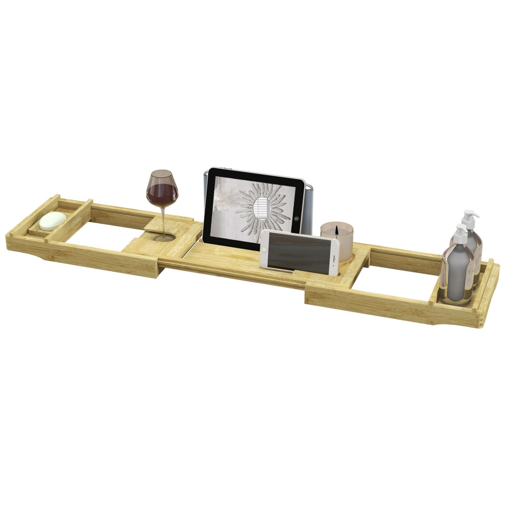 Ripiano estensibile per vasca da bagno in bamb¨´ con porta bicchieri e porta sapone ¨C Minimal ¨C 75-109x23x4.5cm