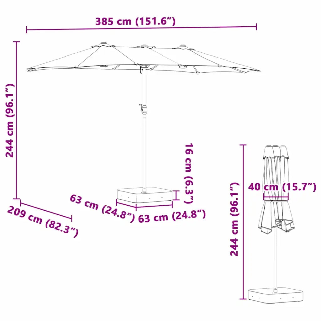 Ombrello da giardino-Ombrellone da spiaggia Nero 385 x 209 x 244 cm
