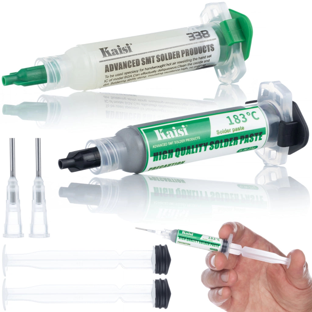 Set di Saldatura Flux 338 – Cera Liquida 183°C, 2x Pistone, 2x Ago | Alta Qualità, Facile Applicazione