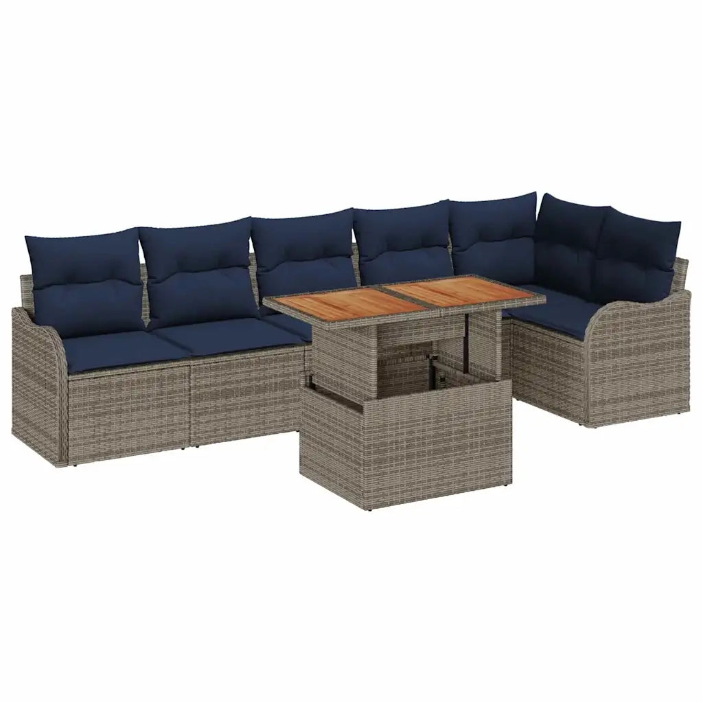 Set Divano da Giardino 7 pz 6-Numero di posti Grigio e Blu Navy 3349471