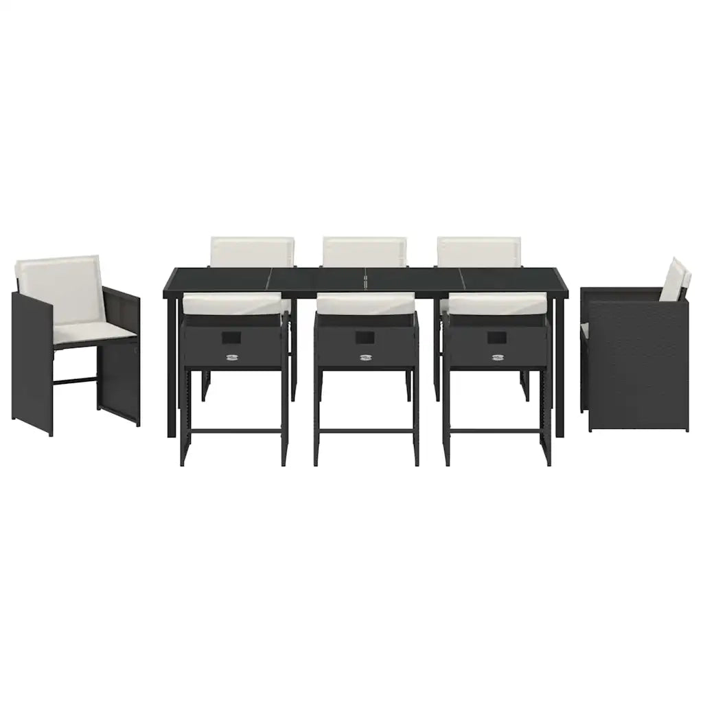 Set da Pranzo per Giardino 9 pcs Nero polyrattan 3380688