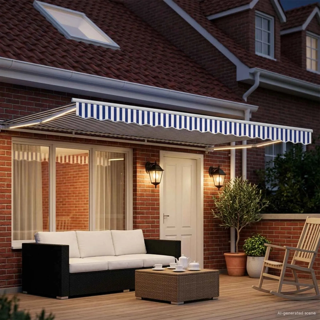 Cornice per Tenda Manuale con LED Blu e Bianco 5 x 3 m 3420686