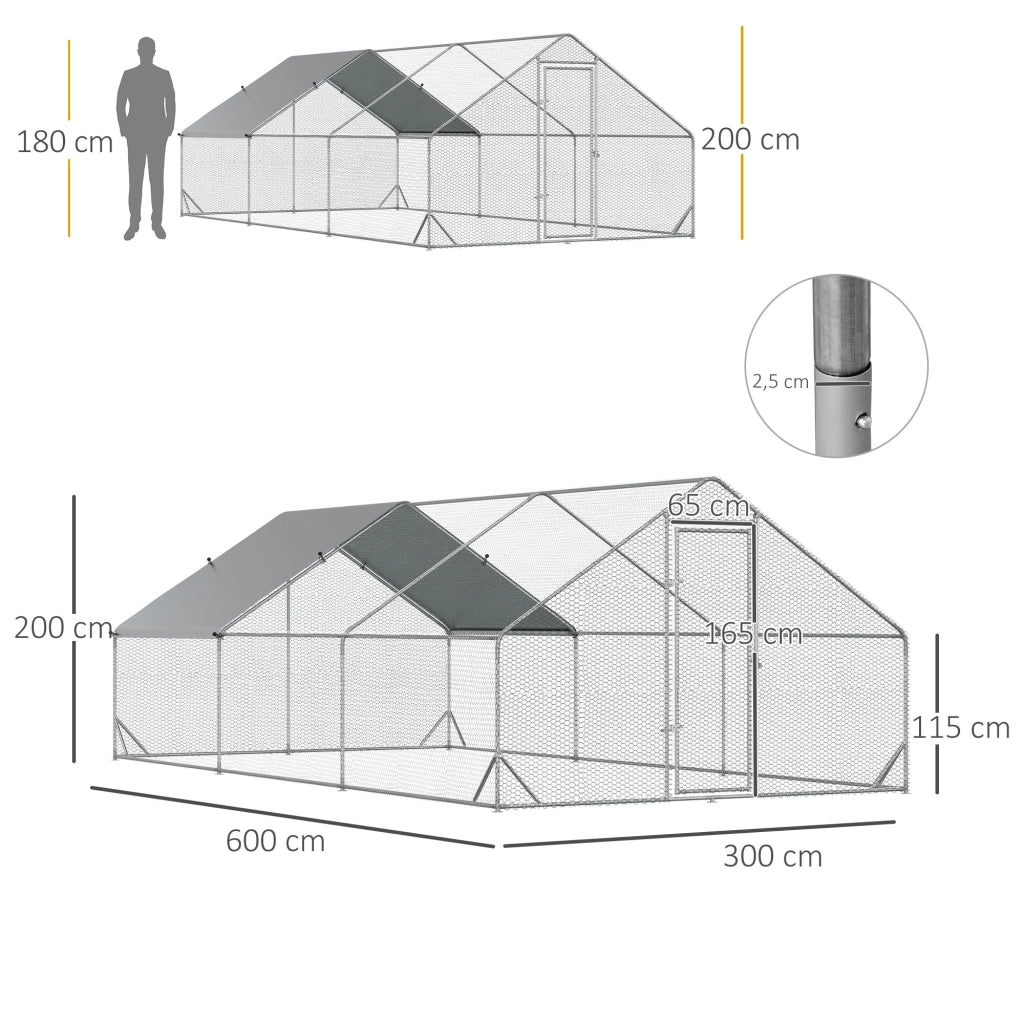 Recinto Esterno per Pollaio Voliera ¨C Minimal ¨C Grigio 3x6x2 m