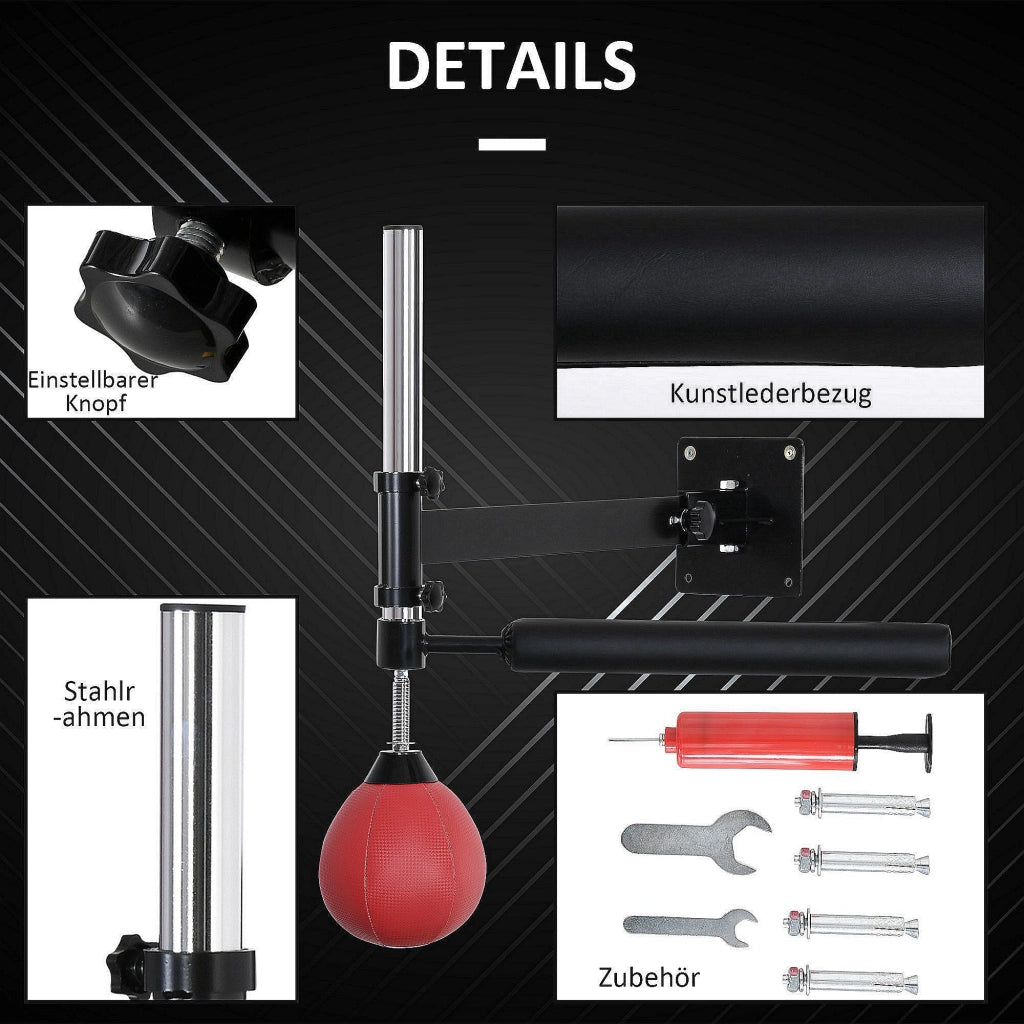 Supporto per Boxe con Palla Velocit¨¤ e Asta Riflesso ¨C Xylo ¨C Montaggio a Parete, Altezza Regolabile, Nero/Rosso