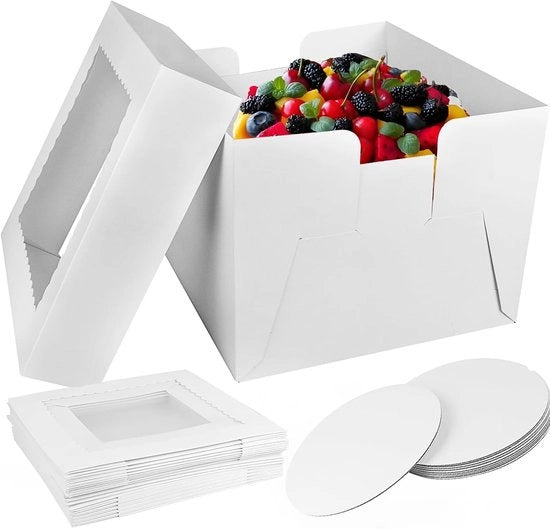 Scatole per torte con finestra - 5 pezzi - Scatole per torte alte - Scatola di trasporto per torte - Cartone sicuro per alimenti - Ideale per torte fino a 25 cm - Scatola per torte