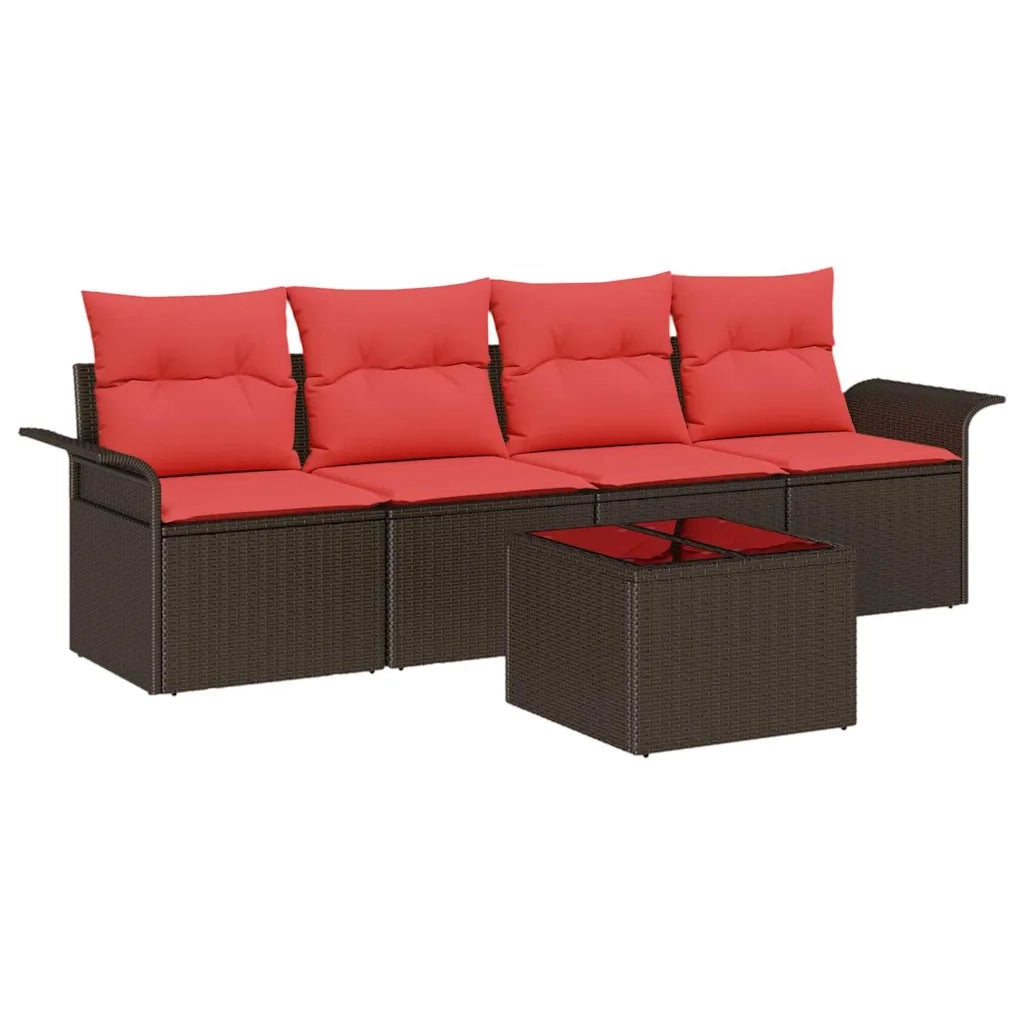 Set Divano da Giardino 5 pcs Beige e Rosso polyrattan 3353903