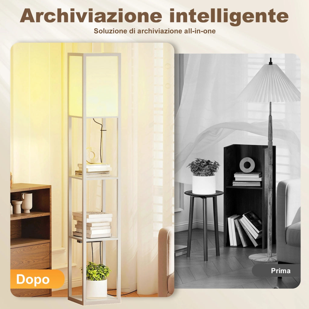 Lampada da Terra con Ripiani e Porte USB ¨C Minimal ¨C Bianco