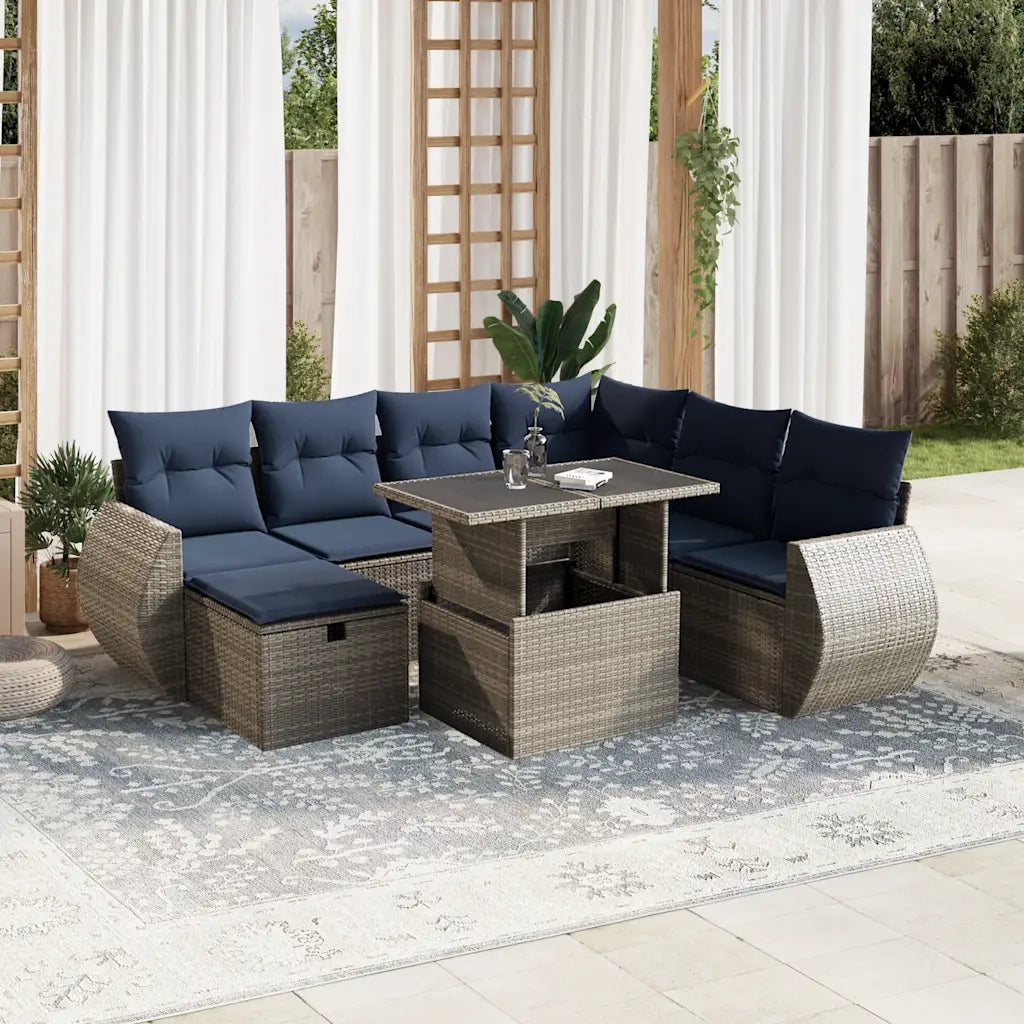 Set Divani da Giardino 8 pz con Cuscini Grigio in Polyrattan 3275161