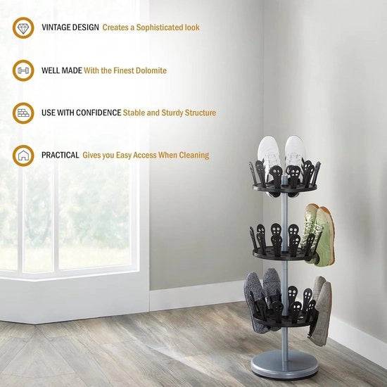 Supporto girevole per 3 scarpe nero - Organizzatore per scarpe