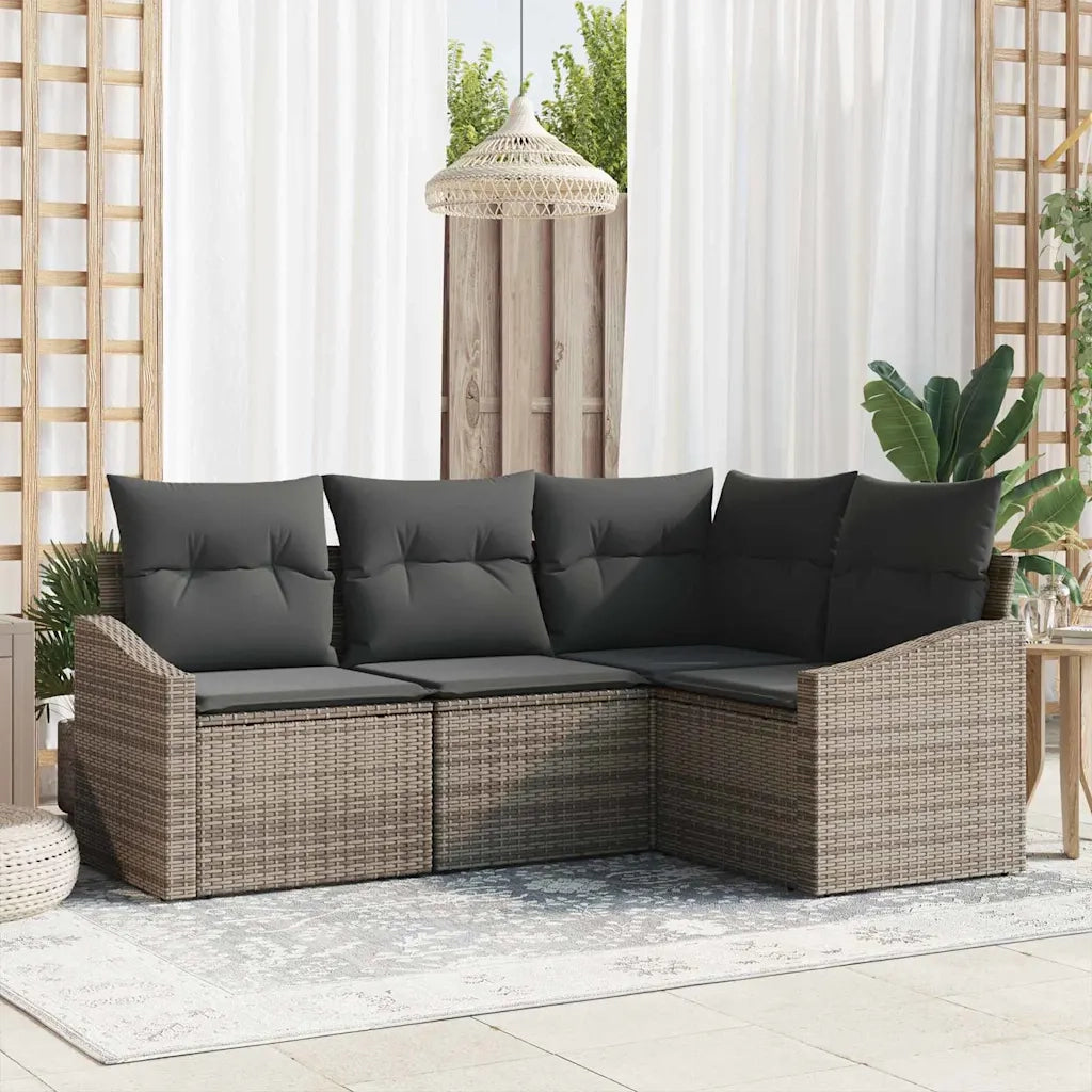 Set Divano da Giardino con cuscino 4 pcs Grigio polyrattan 3355368