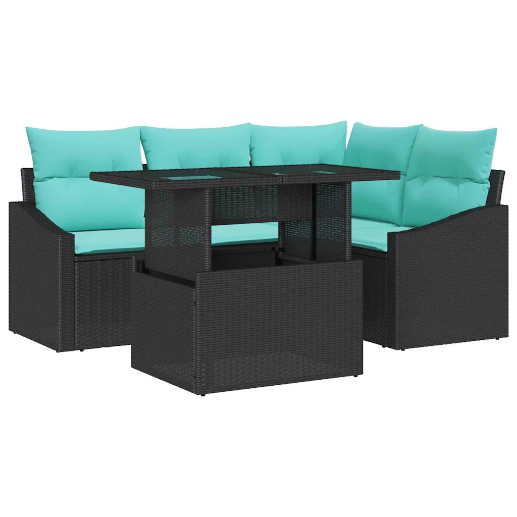 Set Divano da Giardino con cuscino 5 pcs Nero e blu 3349002