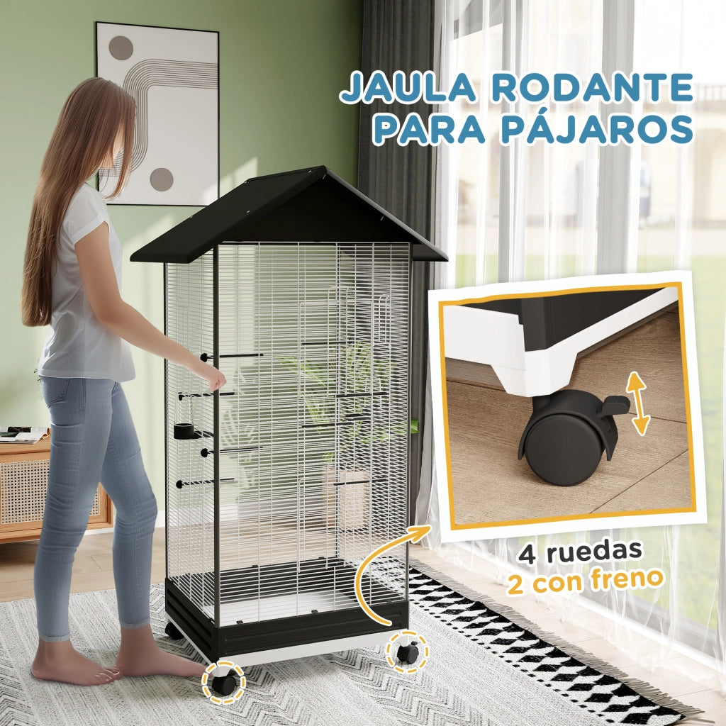 Gabbia per Uccelli con Ruote ¨C Minimal ¨C Nero 79x65x155 cm