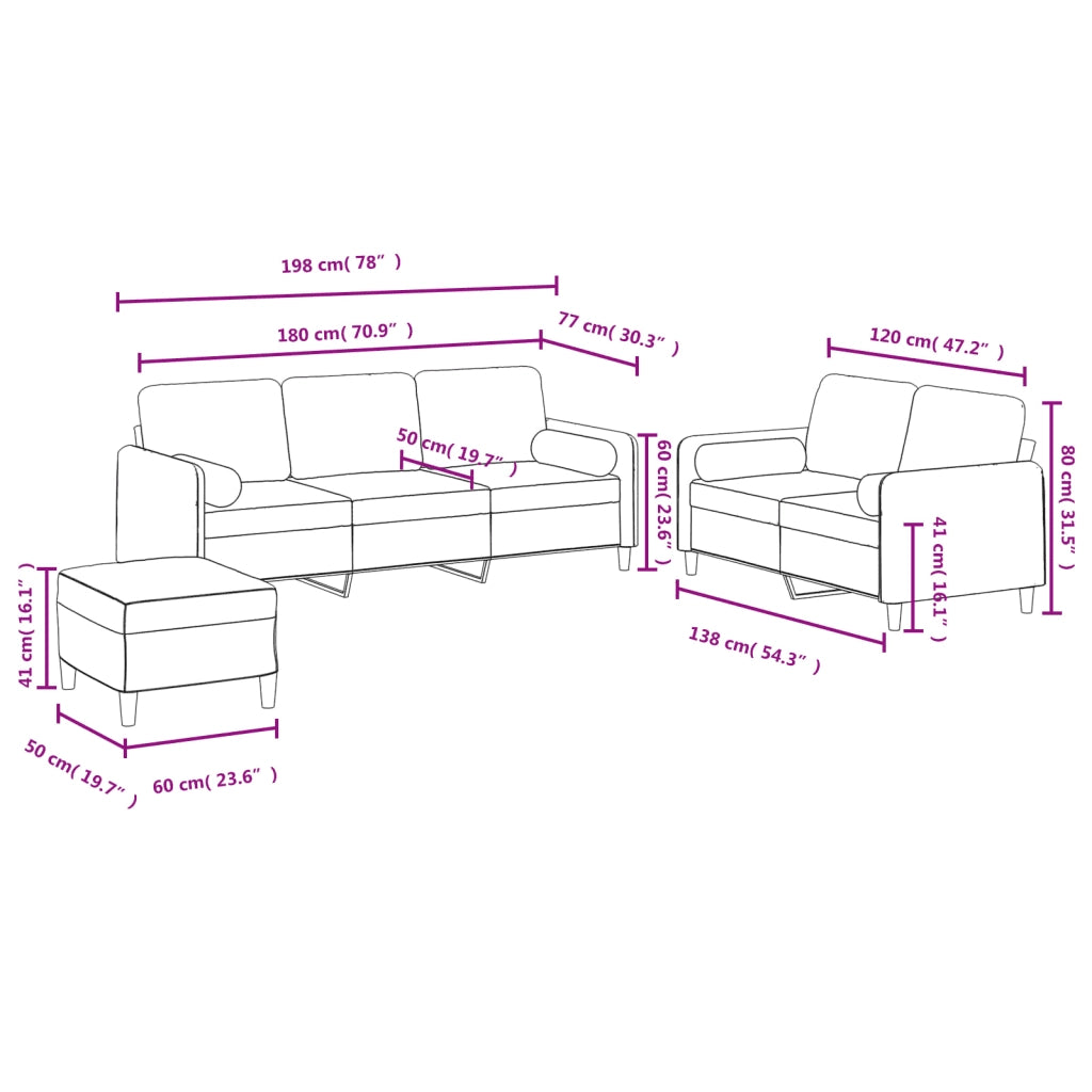 Set di Divani 3 pz con Cuscini Rosa in Velluto 3202047