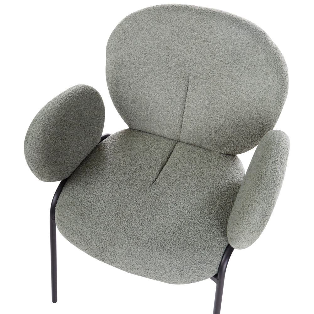 Set di 2 sedie da pranzo in tessuto boucle verde stile retrò seduta rotonda