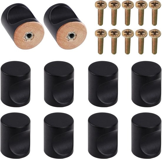 Ladegreppi rotondi neri - set di maniglie per mobili - 4 pezzi - legno