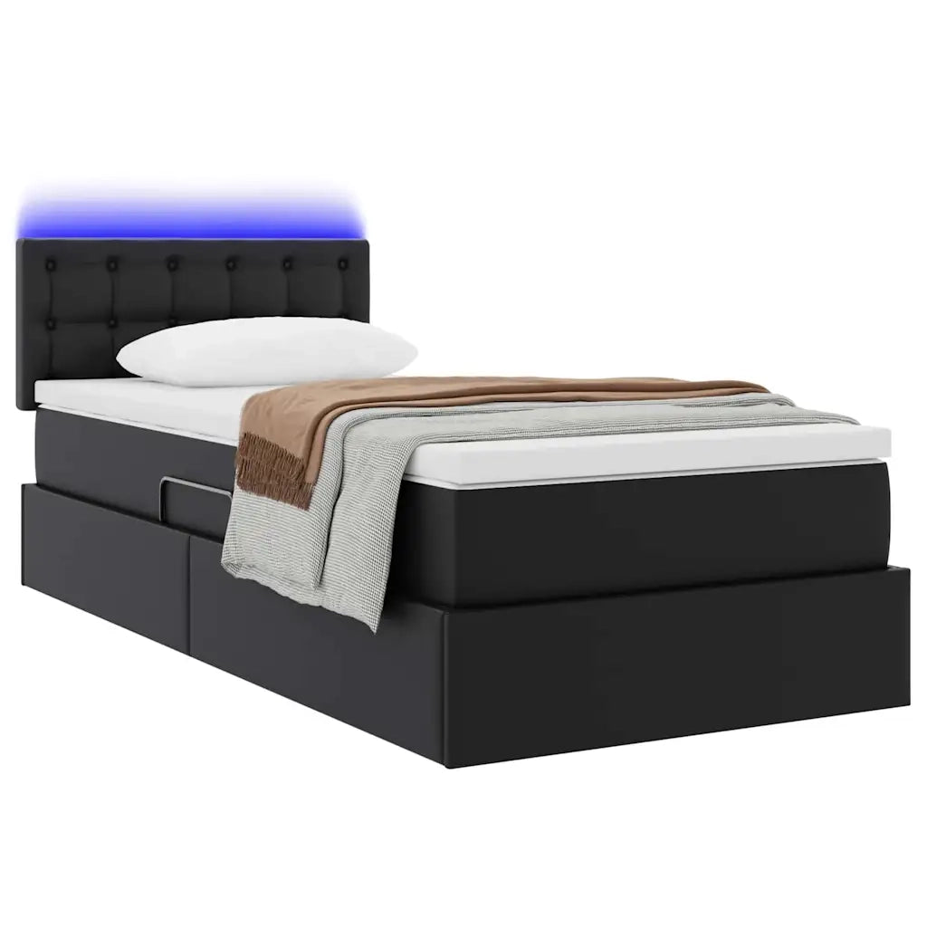 Letto con contenitore e LED Nero 90 x 190 cm Pelle Sintetica