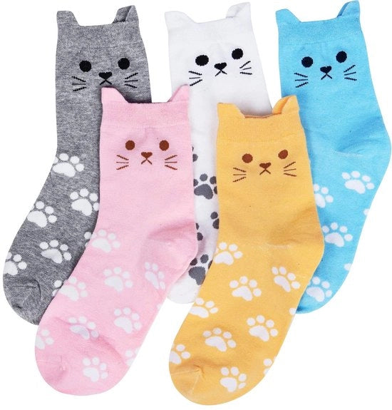 5 pacchi di calze - calze da inverno calde a 5 pezzi per bambine con disegno gatto