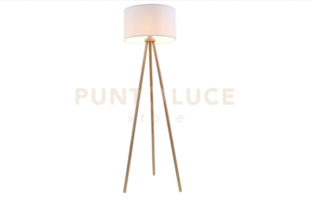 Piantana 1 luce Floor in legno e paralume in tessuto bianco attacco E27