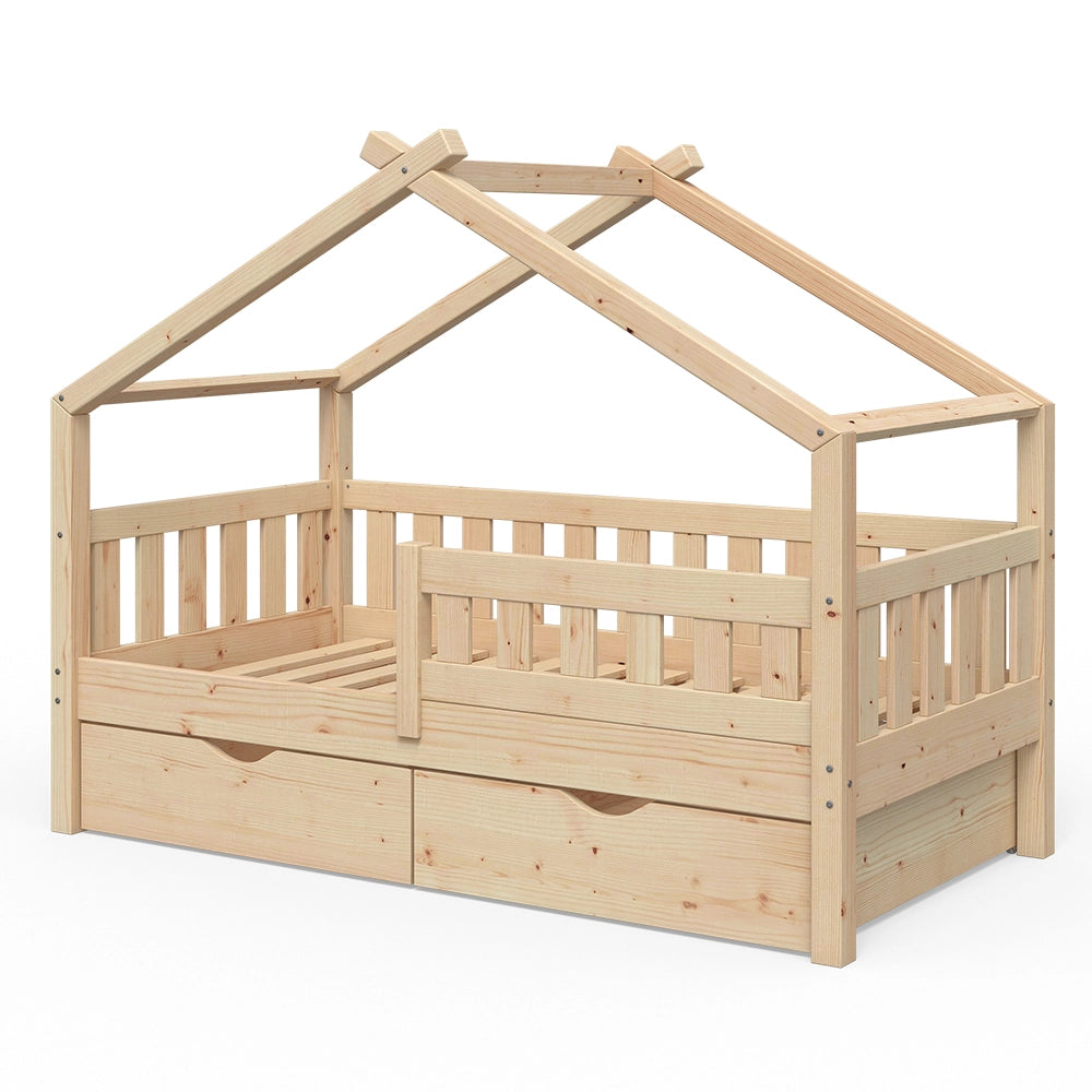 Vitalispa Letto montessori bambini Legno naturale 80x160 cm con 2 cassetti