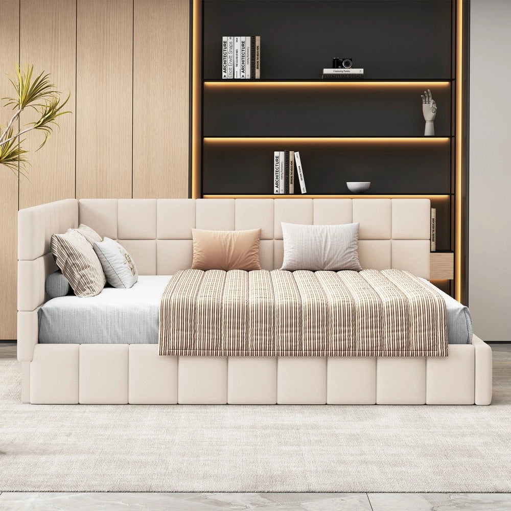 Letto Imbottito con Rete a Doghe ¨C MINIMAL ¨C Velluto Beige 160x200