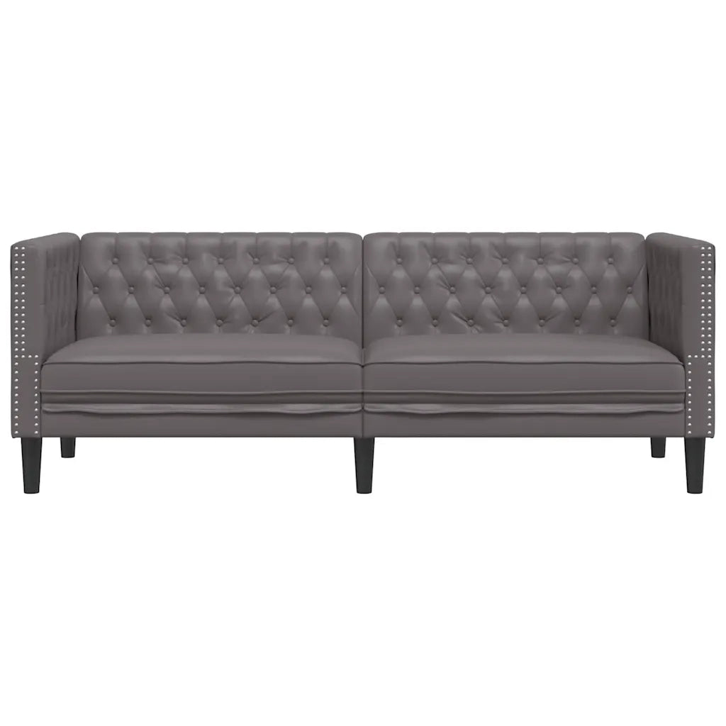 Divano Chesterfield a 3 Posti Grigio in Similpelle 372669