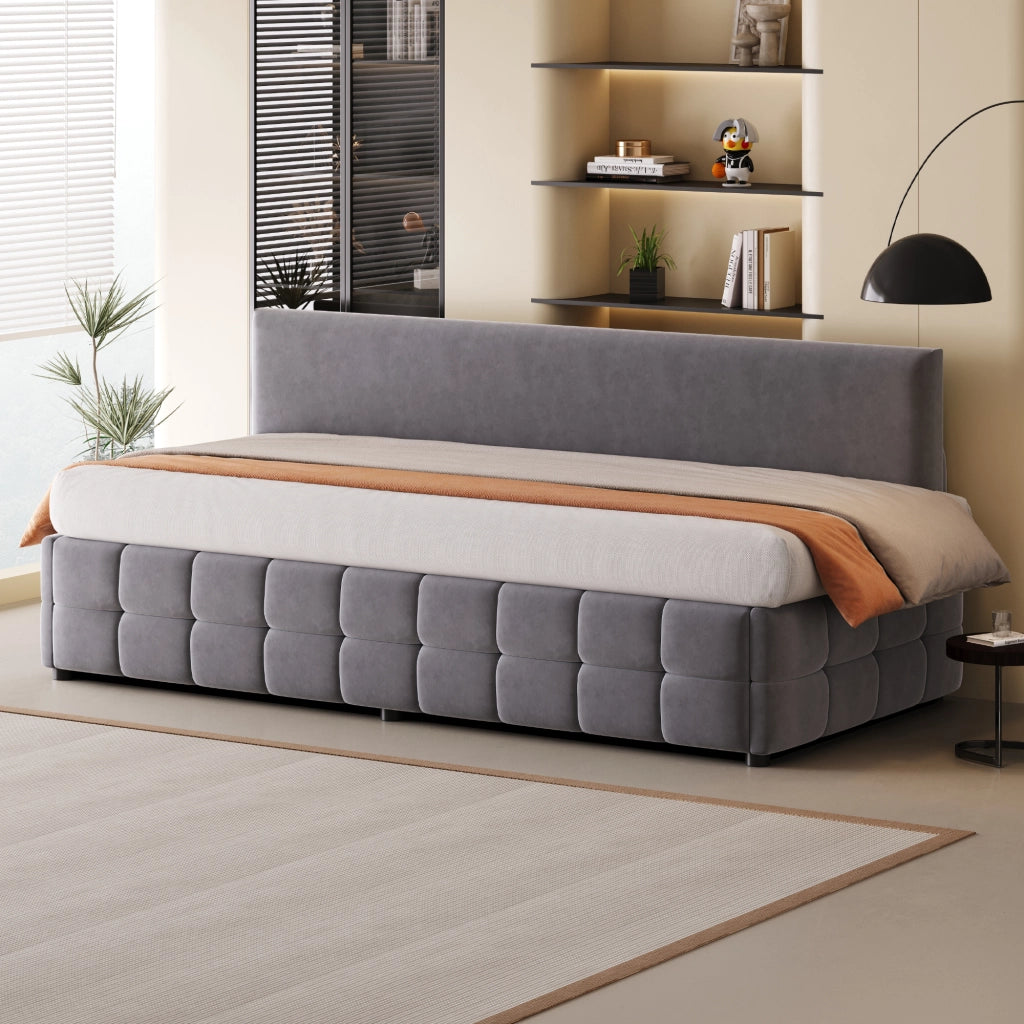 LETTO imbottito con contenitore idraulico 90x200 cm velluto grigio