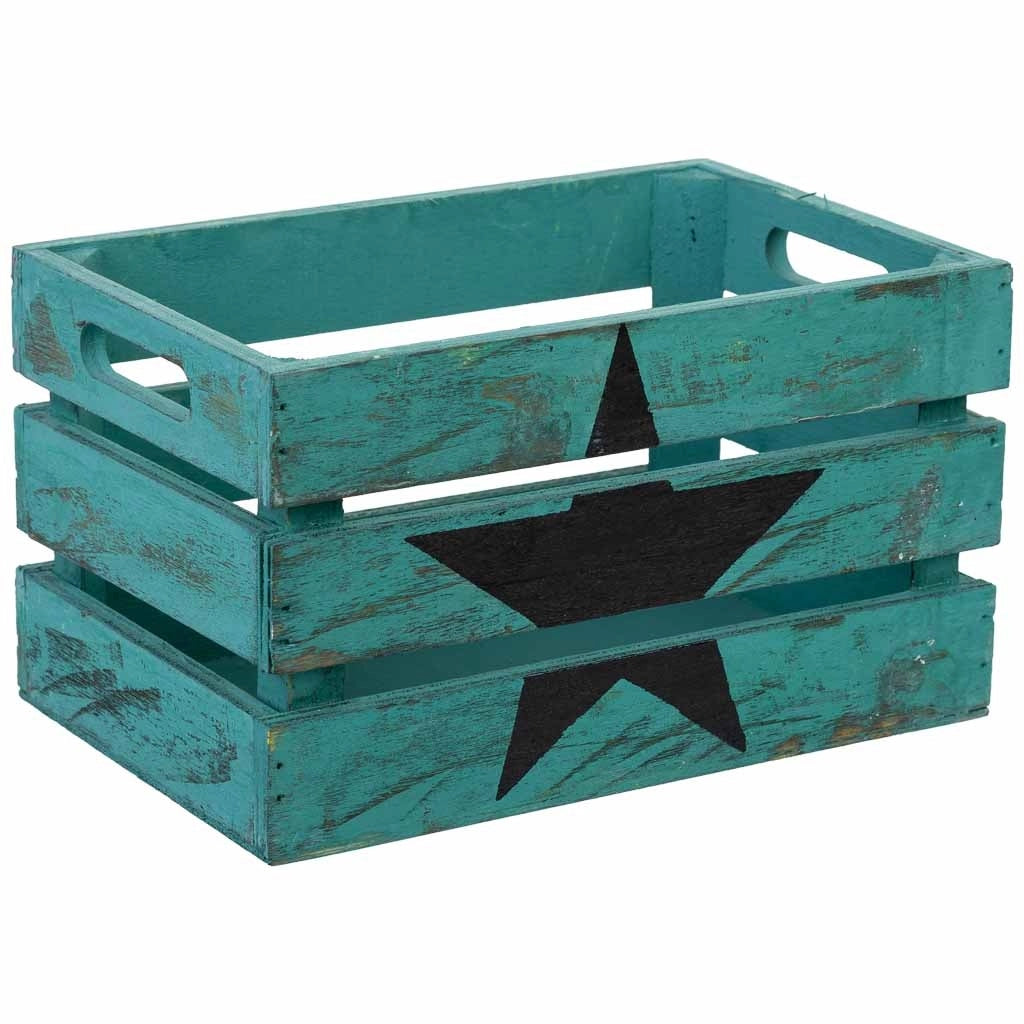 Cassetto in legno blu 18x12x10h cm