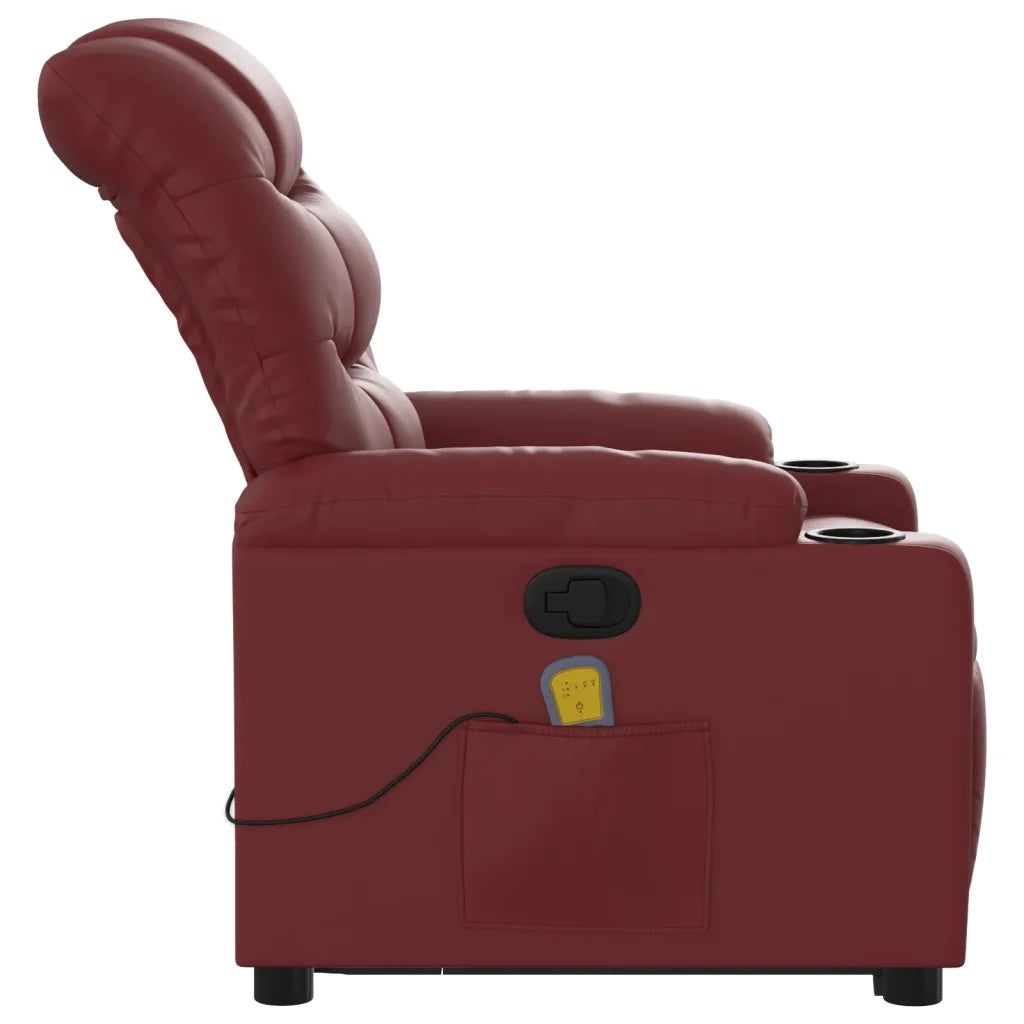 Poltrona | Sedia Relax Alzapersone Massaggi Reclinabile Rosso Vino Similpelle