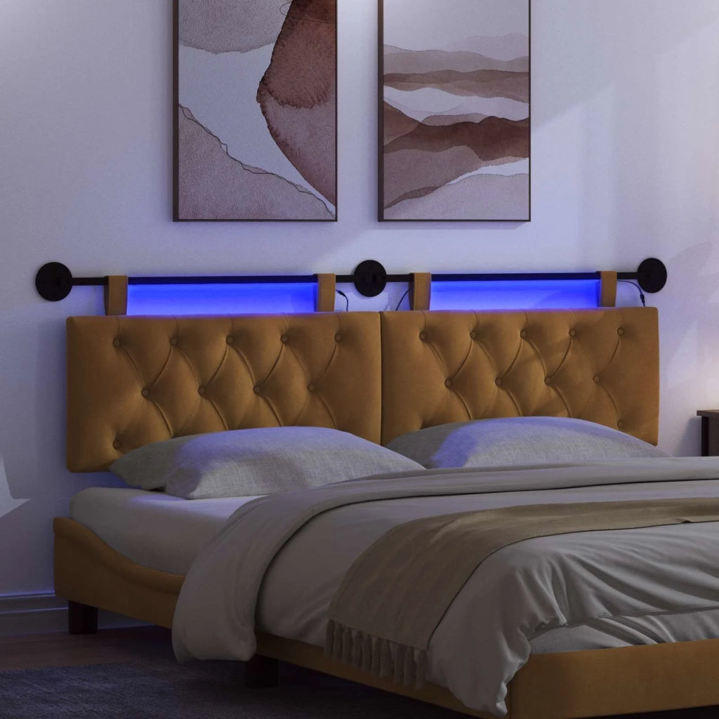 Testiera sospesa Con luce LED Marrone Velluto 3424673