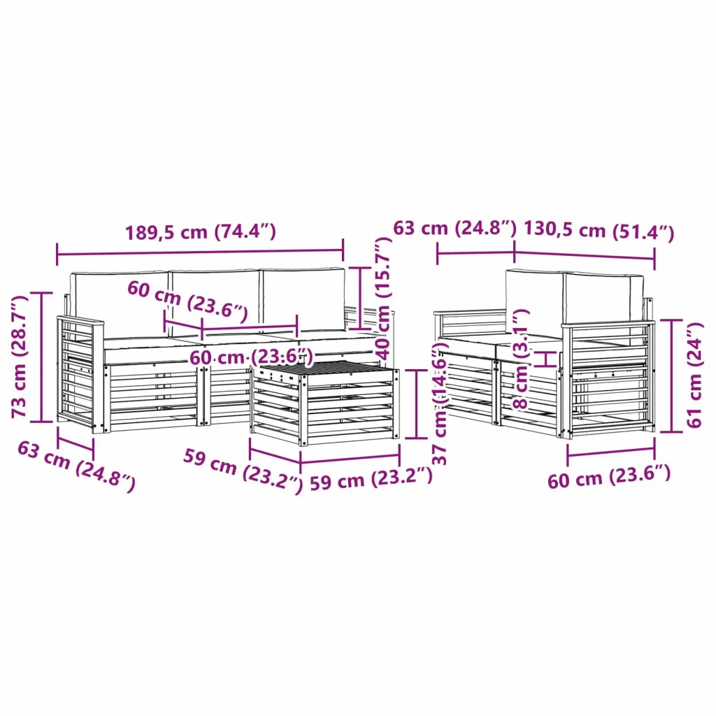 Set divani Legno di Acacia Massello 3391406