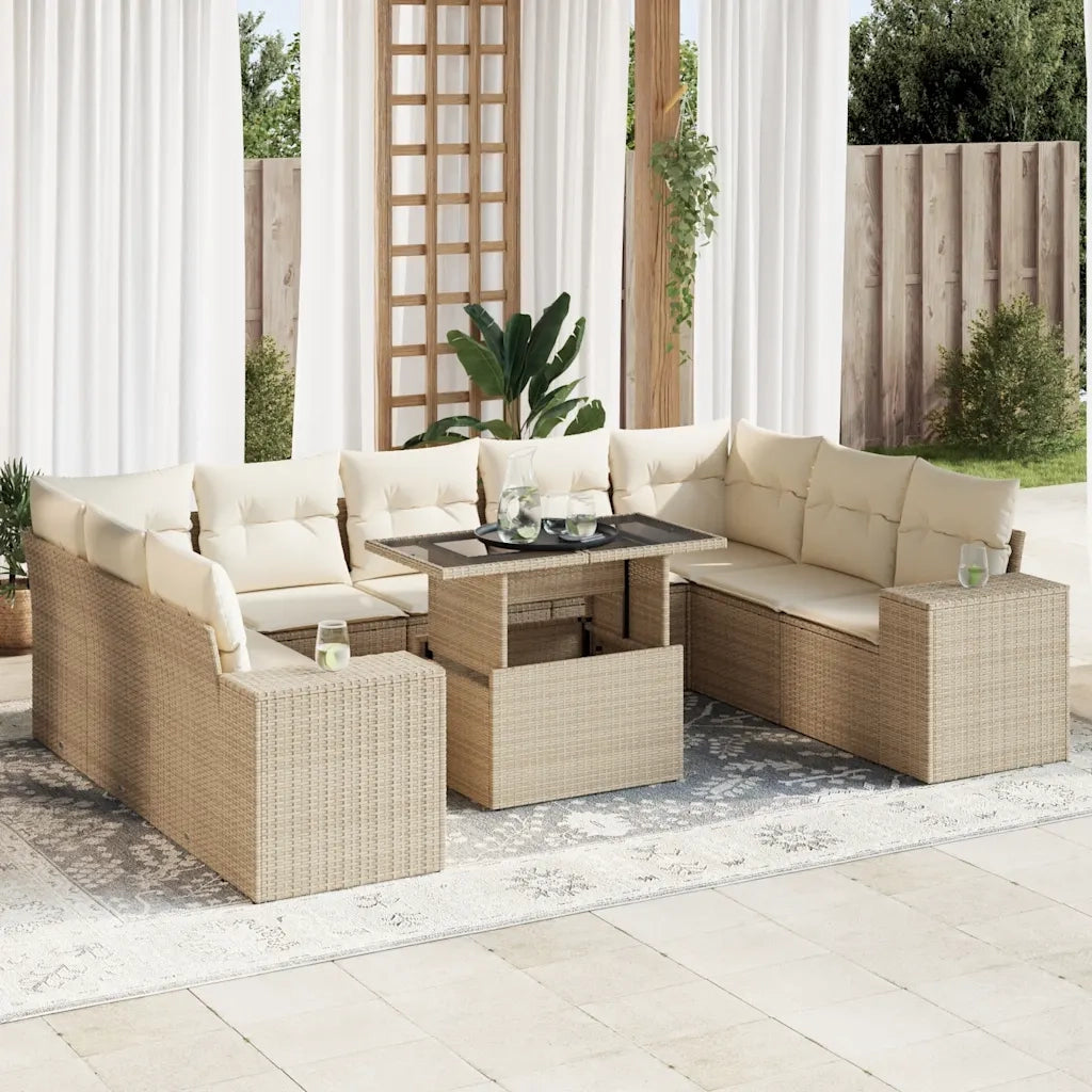 Set Divano da Giardino 10 pz con Cuscini Beige in Polyrattan 3326859