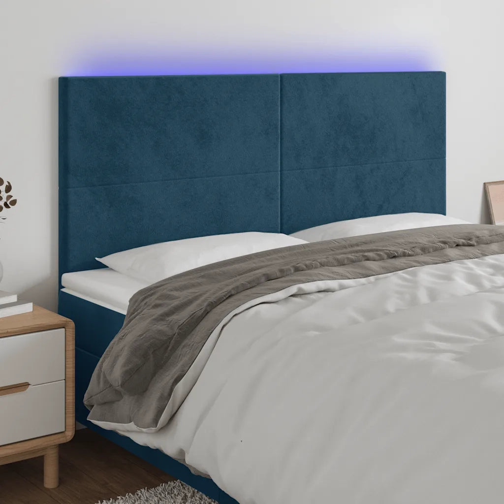 Testiera a LED-Testata con LED Blu Scuro 200x5x118/128 cm in Velluto 476511