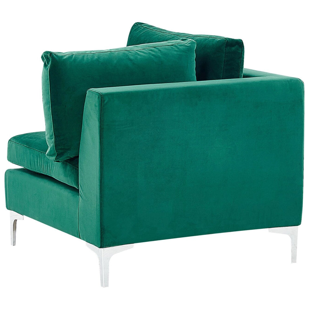 Divano Componibile Velluto Verde 3 Posti Gambe In Metallo Argento Stile Glamour